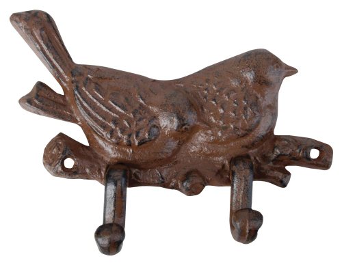 Esschert Design Wandhaken, Garderobenhaken mit Vogelmotiv, Doppelwandhaken aus Gusseisen, ca. 17 cm x 4,2 cm x 12 cm von Esschert Design