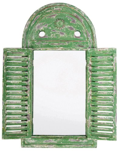 Esschert Design Wandspiegel, Garderobenspiegel im Louvre Stil, verwittertes grün mit Fensterläden, ca. 39 cm x 55 cm von Esschert Design