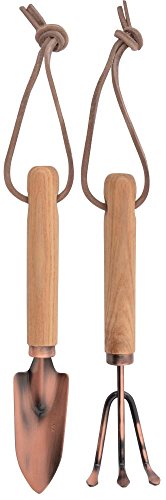 Esschert Design Verkupferte Minitools Schippe und Harke, mit Holzgriff und Hängeöse von Esschert Design