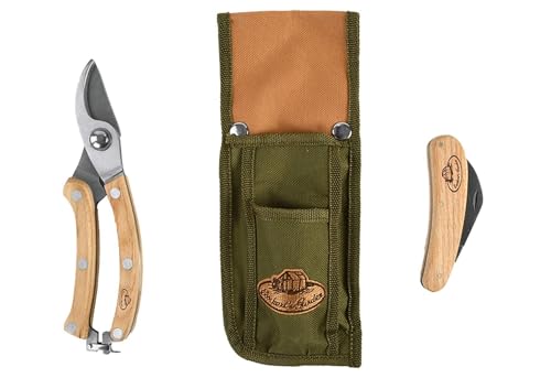 Fallen Fruits GT234 Esschert Edelstahl Garten Pflanzen Schneiden Set mit 3 Scheren Messer Tasche Werkzeug Multi von Fallen Fruits