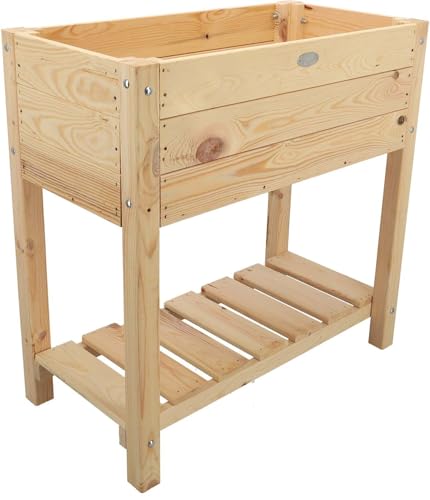 Hochbeet aus Holz mit Ablage, Natur, Größe S, Pflanzkasten für Balkon und Terrasse von Esschert Design