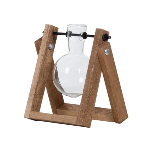 Esschert Design Hängende Steckling-Vase im Holzgestell - dekorativer Pflanzenaufzucht-Ständer mit Glaskolben, für Ableger, Blumen oder Hydrokultur, Fensterbank-Deko 14 x 13 x 11 cm von Esschert Design