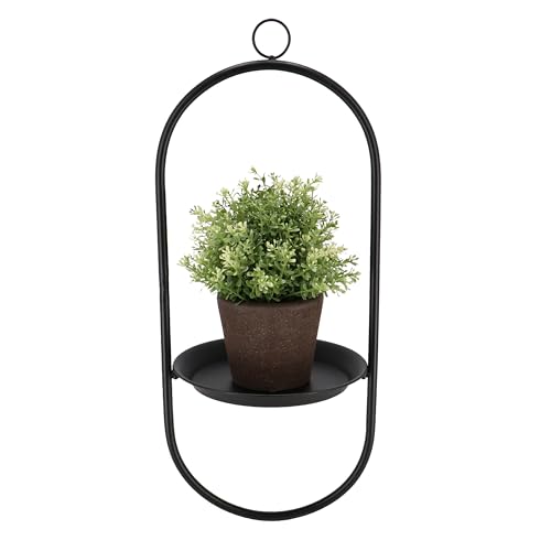 Wand-Pflanzenständer, Metall, Hänge-Display mit rundem Tablett, Schwarz von Esschert Design