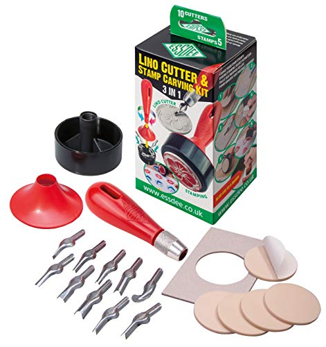 Essdee 3 in 1-Bastelset, Linoleum-Cutter und Stempel-Schnitz-Set, 10 Ausstechformen und 5 Schnitz-Stempel von ESSDEE