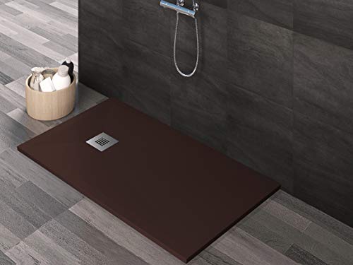 Essence ArredoBagno Duschwanne aus Mineralmarmor in Steinoptik - Marmor aus Harz mit Gelcoat - Gitter aus Edelstahl - Farbe Braun - 90 x 120 cm von Essence ArredoBagno