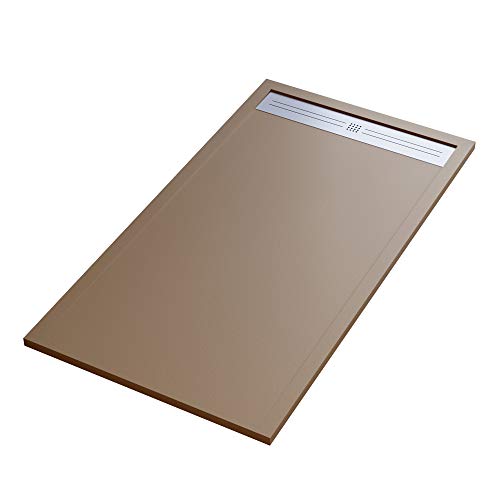 Essence ArredoBagno Duschwanne aus Mineralmarmor mit Stein-Effekt – Modell Moon – Marmor aus Harz mit Gelcoat – Seitengitter aus Edelstahl – Farbe Mokka – 80 x 120 cm von Essence ArredoBagno