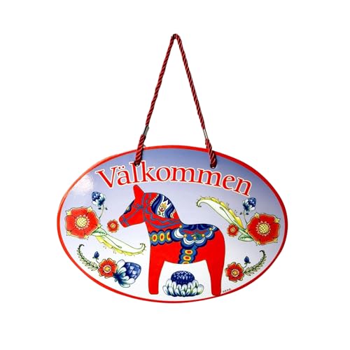 Scandinavian Gift Outlet "Valkommen", traditionelles Kunstwerk, schwedisches Dala-Pferd, Keramik, 22,2 x 15,2 cm, Haustürschild mit traditionellem erhöhtem Relief-Kunstwerk, skandinavische Scandinavian Gift Outlet "Valkommen", traditionelles Kunstwerk, schwedisches Dala-Pferd, Keramik, 22,2 x 15,2 cm, Haustürschild mit traditionellem erhöhtem Relief-Kunstwerk, skandinavische von Essence of Europe Gifts