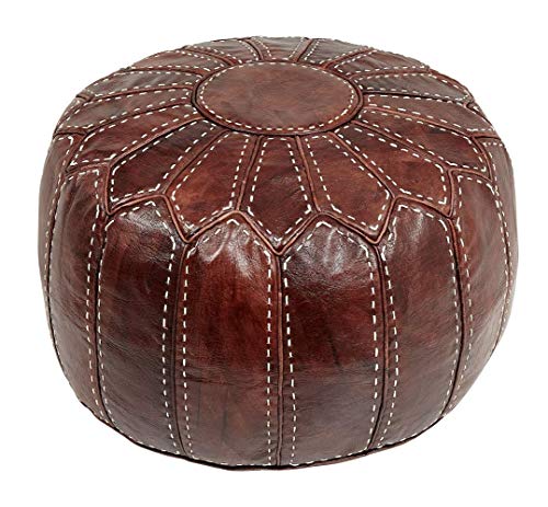 Essence of Morocco Marokkanischer Sitzkissen Pouf Bezug. Echtes Braunes Leder. Handgearbeitet und handgenäht. von Essence of Morocco