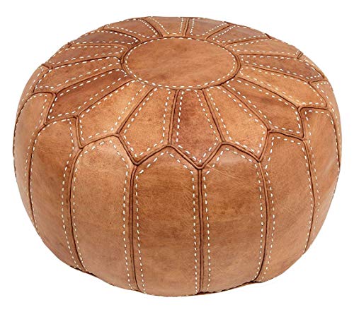Essence of Morocco Marokkanischer Sitzkissen Pouf Bezug. Echtes naturfarbenes Leder. Handgearbeitet und handgenäht. von Essence of Morocco