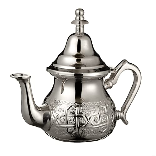 Marokkanische Silber Teekanne Perfekt für Minztee Inklusive Griffabdeckung und Integriertem Filter Authentic mit einem Klassischen Gravierten Design Handgemacht Mittlere Größe 350 ML ca. 3 Teegläser von Essence of Morocco