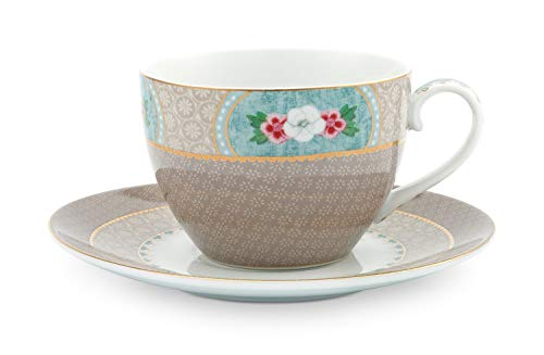 Pip Studio Cappuccino Tasse & Untertasse Blushing Birds | khaki - 280 ml von Essenza Home