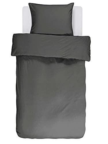 ESSENZA Bettwäsche Guy Anthrazit, 135x200 + 1x 80x80 cm - 100% Baumwollrenforce 144TC - Uni von ESSENZA