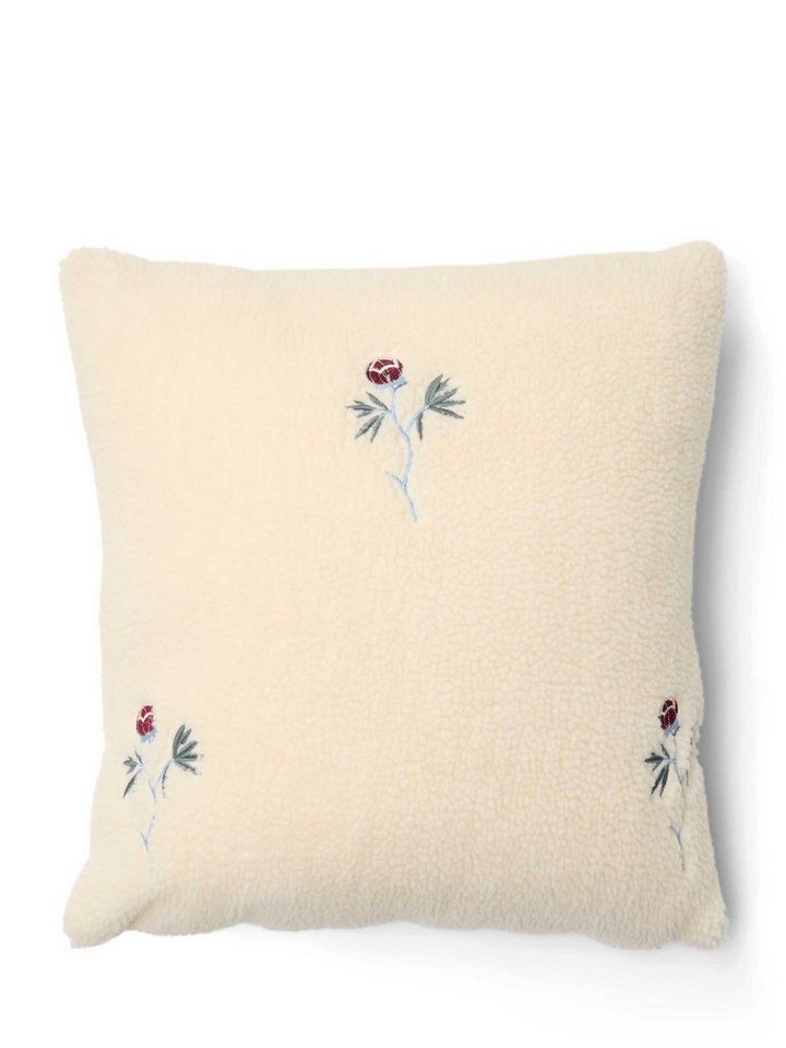 Essenza Dekokissen Marisol, aus weichem Teddystoff mit aufgestickten Blumen von Essenza