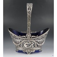 Antiker 1890Er-1910Er Jahre Hanau Silber Saucen Korb Mit Kobalt Blauer Glaseinlage von EssexRiverAntiques