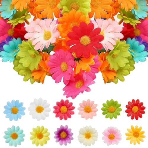 Esshogo 100 Stück Künstliche Bunte Blumen, Chrysanthemen Bunte, Künstliche Blütenköpfe Dekoblumen, künstliche Blütenköpfe, 4 cm Kunst Blüten Margeriten Deko perfekt, Gänseblümchen Köpfe, Blütenblätter von Esshogo