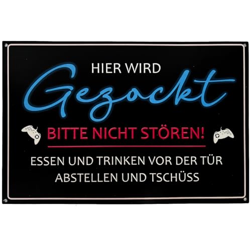 Esshogo 1Stück 30x20cm Gaming Zimmer Deko, Zocker Gaming Zimmer Deko Schild, Gaming deko zimmer, Gaming zone schild, Hier Wird Gezockt Metallschild von Esshogo
