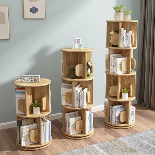 Esspoxi Drehbares Bücherregal, Eckbücherregal Aus Massivholz In Mehreren Größen, 360° Drehbare Vitrine Mit Geringem Platzbedarf, Lagerregale In Drei Farben Erhältlich, Schallwanddesign(Natural,26.4in) von Esspoxi