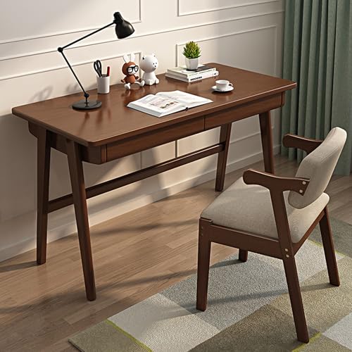 Esspoxi Großer Massiver Holzschreibtisch Mit Stuhl, L -förmiger Gaming -PC -Tisch, Doppelte Schubladen, Mehrere Farboptionen, Ideal Für Büro Und Schlafzimmer(Walnut,Armchair_55.1IN) von Esspoxi