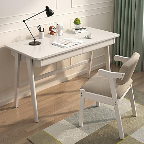 Esspoxi Großer Massiver Holzschreibtisch Mit Stuhl, L -förmiger Gaming -PC -Tisch, Doppelte Schubladen, Mehrere Farboptionen, Ideal Für Büro Und Schlafzimmer(White,Armchair_39.4IN) von Esspoxi