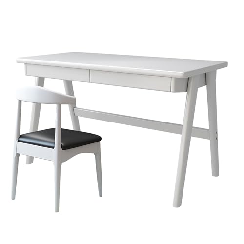 Esspoxi Großer Massiver Holzschreibtisch Mit Stuhl, L -förmiger Gaming -PC -Tisch, Doppelte Schubladen, Mehrere Farboptionen, Ideal Für Büro Und Schlafzimmer(White,Horn Chair_47.2IN) von Esspoxi
