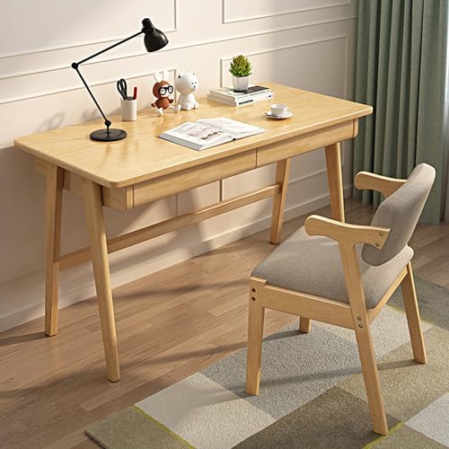 Esspoxi Großer Massiver Holzschreibtisch Mit Stuhl, L -förmiger Gaming -PC -Tisch, Doppelte Schubladen, Mehrere Farboptionen, Ideal Für Büro Und Schlafzimmer(Wood,Armchair_39.4IN) von Esspoxi