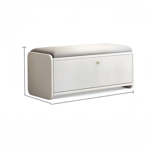 Esspoxi Ottomane Aus Massivholz Mit Stauraum, Schuhregalschrank Mit Kippfunktion, Bank Für Eingangsbereich Mit Weichem Kissen, Regal-Organizer In 4 Farben Erhältlich, Abgerundete Ecke(Weiß,23.6in) von Esspoxi