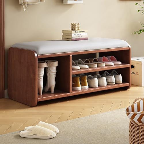 Esspoxi Ottomanenbank Aus Massivholz Mit Stauraum, Schuhschrank Mit Weich Gepolsterter Sitzfläche, Regal-Organizer Für Eingangsbereich, Schuhregal, Erhältlich In 4 Farben Und 3 Größen(Walnut,TYPE B_23 von Esspoxi