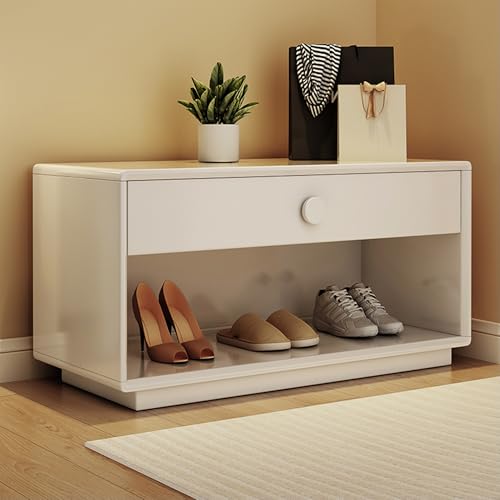 Esspoxi Schuhregal Aus Holz, Ottomane Mit Stauraum, Geräumige Eingangsbank Mit Schublade, Perfekt Als Organizer Für Die Haustür, Schuhregal In Mehreren Farben Erhältlich(Weiß) von Esspoxi
