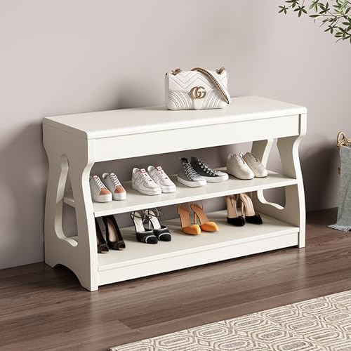 Esspoxi Schuhregal Mit Klappdeckel, Regal-Organizer Aus Holz Für Eingangsbereich, Ottomane Mit Stauraum, Eingangsbank Für Vordertür, In Drei Farben Erhältlich, Geringe Stellfläche(White,STYLE A_39.4IN von Esspoxi