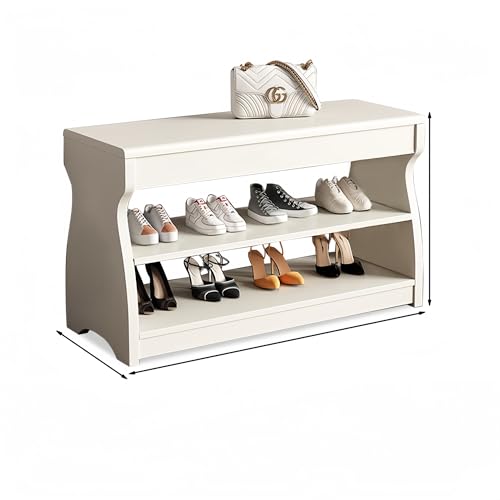 Esspoxi Schuhregal Mit Klappdeckel, Regal-Organizer Aus Holz Für Eingangsbereich, Ottomane Mit Stauraum, Eingangsbank Für Vordertür, In Drei Farben Erhältlich, Geringe Stellfläche(White,STYLE B_39.4IN von Esspoxi