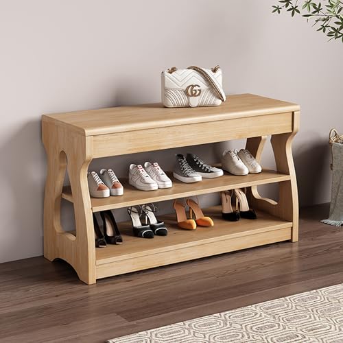 Esspoxi Schuhregal Mit Klappdeckel, Regal-Organizer Aus Holz Für Eingangsbereich, Ottomane Mit Stauraum, Eingangsbank Für Vordertür, In Drei Farben Erhältlich, Geringe Stellfläche(Wood,STYLE A_39.4IN) von Esspoxi