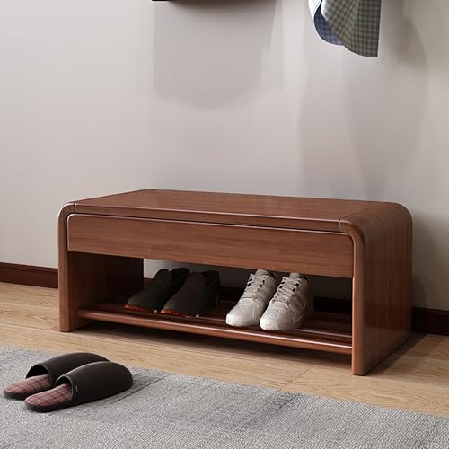 Esspoxi Schuhregal-Schrank-Ottomane Zur Aufbewahrung, Eingangsbank Für Die Vordertür, Regal-Organizer Für Den Eingangsbereich, Massivholzrahmen, Stabile Hockerbeine, 2 Größen, 3 Farben(Walnut,31.5in) von Esspoxi