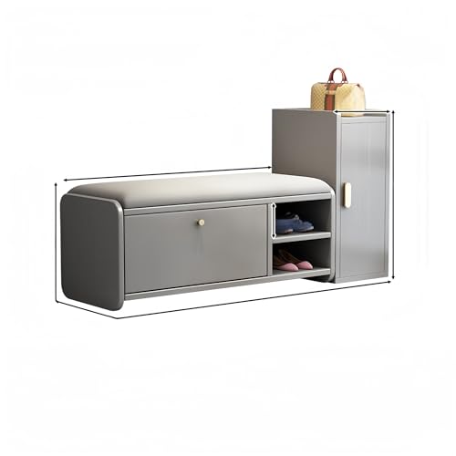 Esspoxi Schuhregalschrank Aus Holz, Eingangsbank Mit Kippschaufel, Ottomane M Stauraum, Eingangsbereich-Organizer, Verstellbare Regale, 4 Farben Erhältlich, Weich Gepolsterter Sitz(Gray,50.4in) von Esspoxi