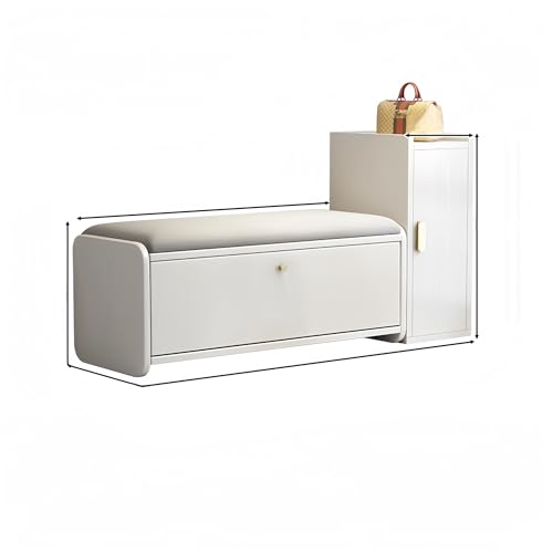 Esspoxi Schuhregalschrank Aus Holz, Eingangsbank Mit Kippschaufel, Ottomane M Stauraum, Eingangsbereich-Organizer, Verstellbare Regale, 4 Farben Erhältlich, Weich Gepolsterter Sitz(Weiß,42.5in) von Esspoxi