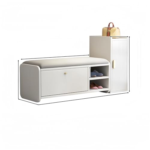Esspoxi Schuhregalschrank Aus Holz, Eingangsbank Mit Kippschaufel, Ottomane M Stauraum, Eingangsbereich-Organizer, Verstellbare Regale, 4 Farben Erhältlich, Weich Gepolsterter Sitz(Weiß,50.4in) von Esspoxi