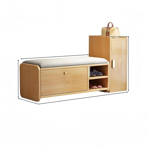 Esspoxi Schuhregalschrank Aus Holz, Eingangsbank Mit Kippschaufel, Ottomane M Stauraum, Eingangsbereich-Organizer, Verstellbare Regale, 4 Farben Erhältlich, Weich Gepolsterter Sitz(Wood,50.4in) von Esspoxi