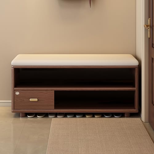 Esspoxi Schuhregalschrank Mit Schubladen, Osmanische Eingangsbank Mit Stauraum, Schuhregal Mit Abnehmbarem Weichem Kissen, Bänke Mit Sitzgelegenheit, Ideal Für Kleine Räume(Walnut,W/Cushion_47.2IN) von Esspoxi