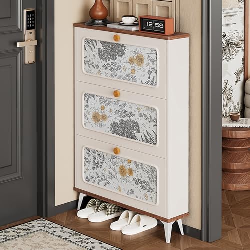 Esspoxi Schuhschrank Aus Holz Mit Klappdeckel Und 3 Schubladen, Aufbewahrungs-Organizer Für Eingangsbereich Mit Offenem Boden, In Mehreren Stilen Erhältlich(Applique,Double_27.6IN) von Esspoxi