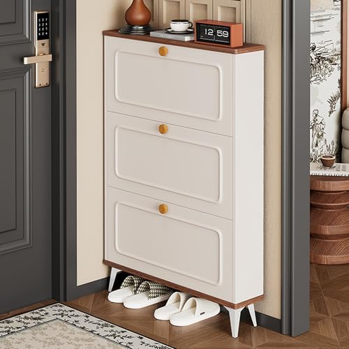 Esspoxi Schuhschrank Aus Holz Mit Klappdeckel Und 3 Schubladen, Aufbewahrungs-Organizer Für Eingangsbereich Mit Offenem Boden, In Mehreren Stilen Erhältlich(White,Single_35.4IN) von Esspoxi