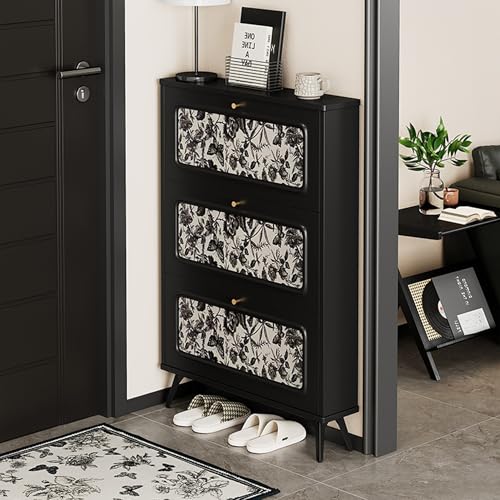 Esspoxi Schuhschrank Mit 3 Schubladen Für Den Eingangsbereich, Schuhschrank Aus Holz Mit Abgerundeten Ecken, Schuhschrankhalter Mit Goldenen Griffen, Verstellbare Regale(Applique,Double_27.6IN) von Esspoxi