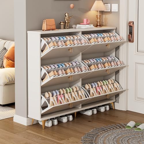 Esspoxi Schuhschrank Mit 6 Schubladen, Großer Stauraum-Organizer Für Eingangsbereich Mit Einstellbarer Tiefe, Schmaler Weißer Mueble para Zapatos Mit Offenem Boden(Double,47.2in) von Esspoxi