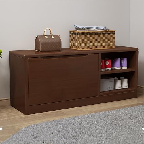 Esspoxi Vielseitiger Schuhregalschrank Mit Ottomane Und Stauraum, Regal-Organizer Für Eingangsbereich, Erhältlich In 2 Farben Und 3 Größen, Perfekt Für Eingangsbank Aus Holz An Haustür(Walnut,W/O CUSH von Esspoxi