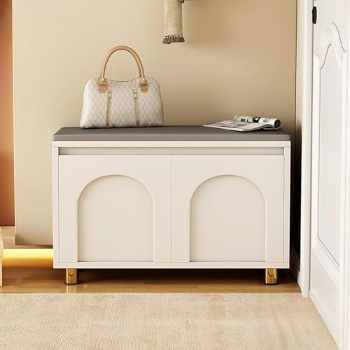 Esspoxi Vielseitiger Schuhschrank, Mehrschichtiger Organizer Mit Abgerundeten Ecken Und Hohen Metallbeinen, Ottomane Mit Stauraum, Bank, Ideal Als Regal Für Eingangsbereich Haustür(SGL.,23.6in) von Esspoxi