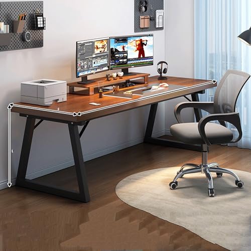 Esspoxi große Schreibtisch mit Stuhlset, L-förmiger schreibtische für Schlafzimmer, Computertisch aus Holz mit verdickter Schreibtischplatte, Tisch ideal für Home-Office-Gaming (Color : Brown, Size von Esspoxi