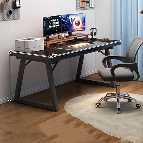 Esspoxi große Schreibtisch mit Stuhlset, L-förmiger schreibtische für Schlafzimmer, Computertisch aus Holz mit verdickter Schreibtischplatte, Tisch ideal für Home-Office-Gaming (Color : Schwarz, Siz von Esspoxi