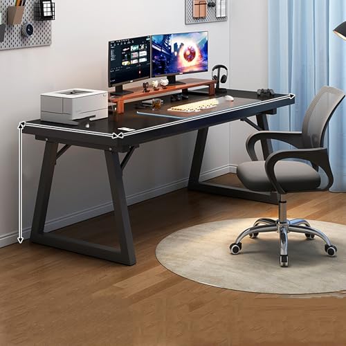 Esspoxi große Schreibtisch mit Stuhlset, L-förmiger schreibtische für Schlafzimmer, Computertisch aus Holz mit verdickter Schreibtischplatte, Tisch ideal für Home-Office-Gaming (Color : Schwarz, Siz von Esspoxi