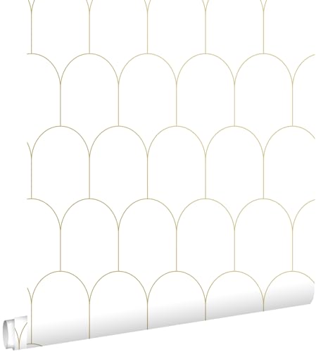 ESTAhome Tapete Art Decó Muster Weiß und Gold 53 cm x 10.05 m von ESTAhome. NL