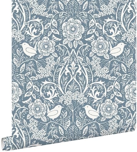 ESTAhome Tapete Blumen und Vögel im Jugendstil Graublau 0.53 x 10.05 m ESTAhome Tapete Blumen und Vögel im Jugendstil Graublau 0.53 x 10.05 m von Esta Home