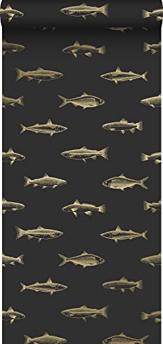 ESTAhome Tapete Federzeichnung Fisch Schwarz und Gold - 139124-0,53 x 10,05 m ESTAhome Tapete Federzeichnung Fisch Schwarz und Gold - 139124-0,53 x 10,05 m von Esta Home