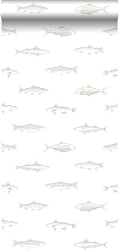 ESTAhome Tapete Federzeichnung Fisch Weiß und Silber - 138966-0,53 x 10,05 m ESTAhome Tapete Federzeichnung Fisch Weiß und Silber - 138966-0,53 x 10,05 m von Esta Home